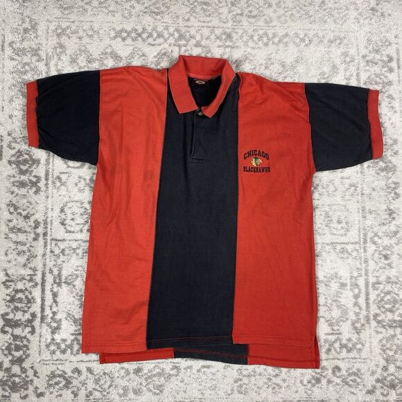 Active NHL Rugby Shirt Embroidered Chicago Blackhawks Polo Striped Size Large - Picture 1 of 5